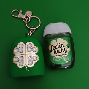 Green Clover Keychain with Hand Sanitizer